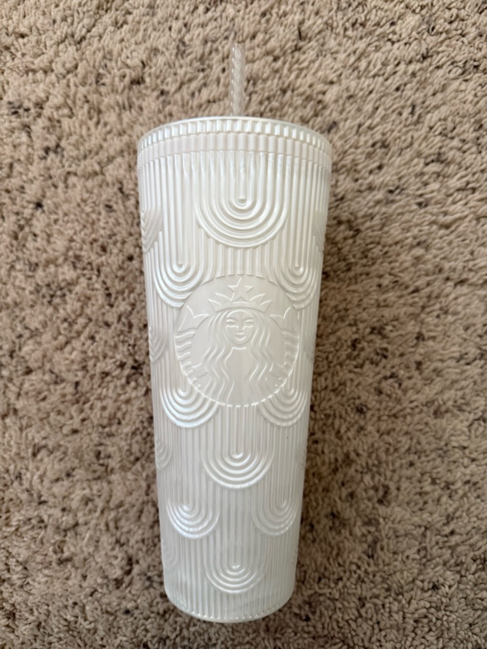 Starbucks White Embossed Geometric Tumbler with Straw